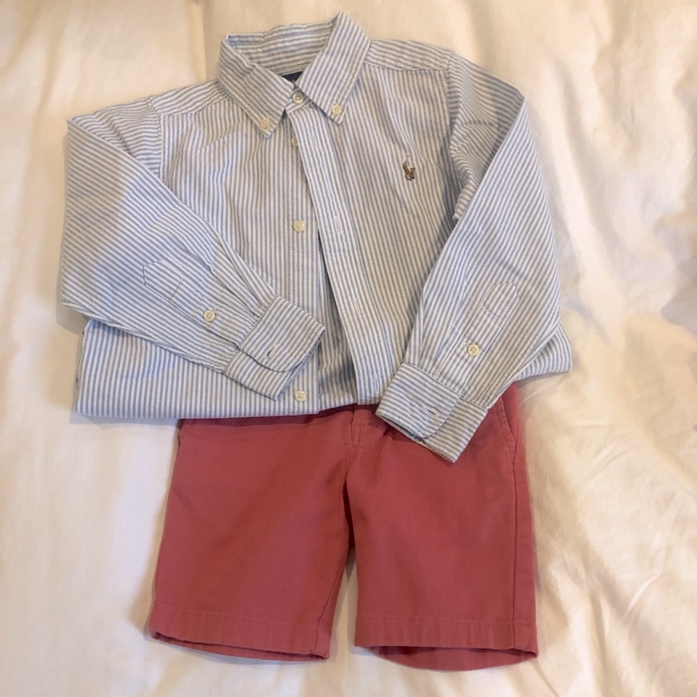 Blue & white seersucker long sleeve button down 4T